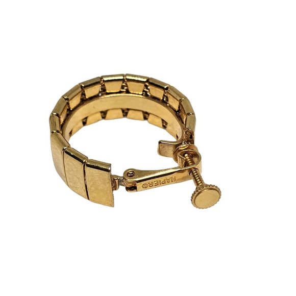 Vintage signed Napier Screw‎ Back Earrings Gold Tone Hoop Mid Century Modern - Picture 13 of 16